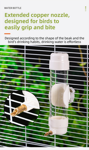White Automatic Bird Water Dispenser with Extended Brass Needle Valve and Graduated Marking - 200ML Transparent Threaded Cap Feeder