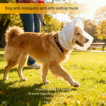Size M White Mesh Net Hood for Dogs – Protective Face Cover Against Insects, Debris, and Oral Ingestion
