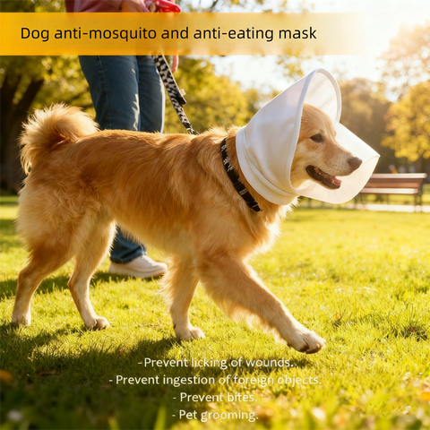 Size M White Mesh Net Hood for Dogs – Protective Face Cover Against Insects, Debris, and Oral Ingestion