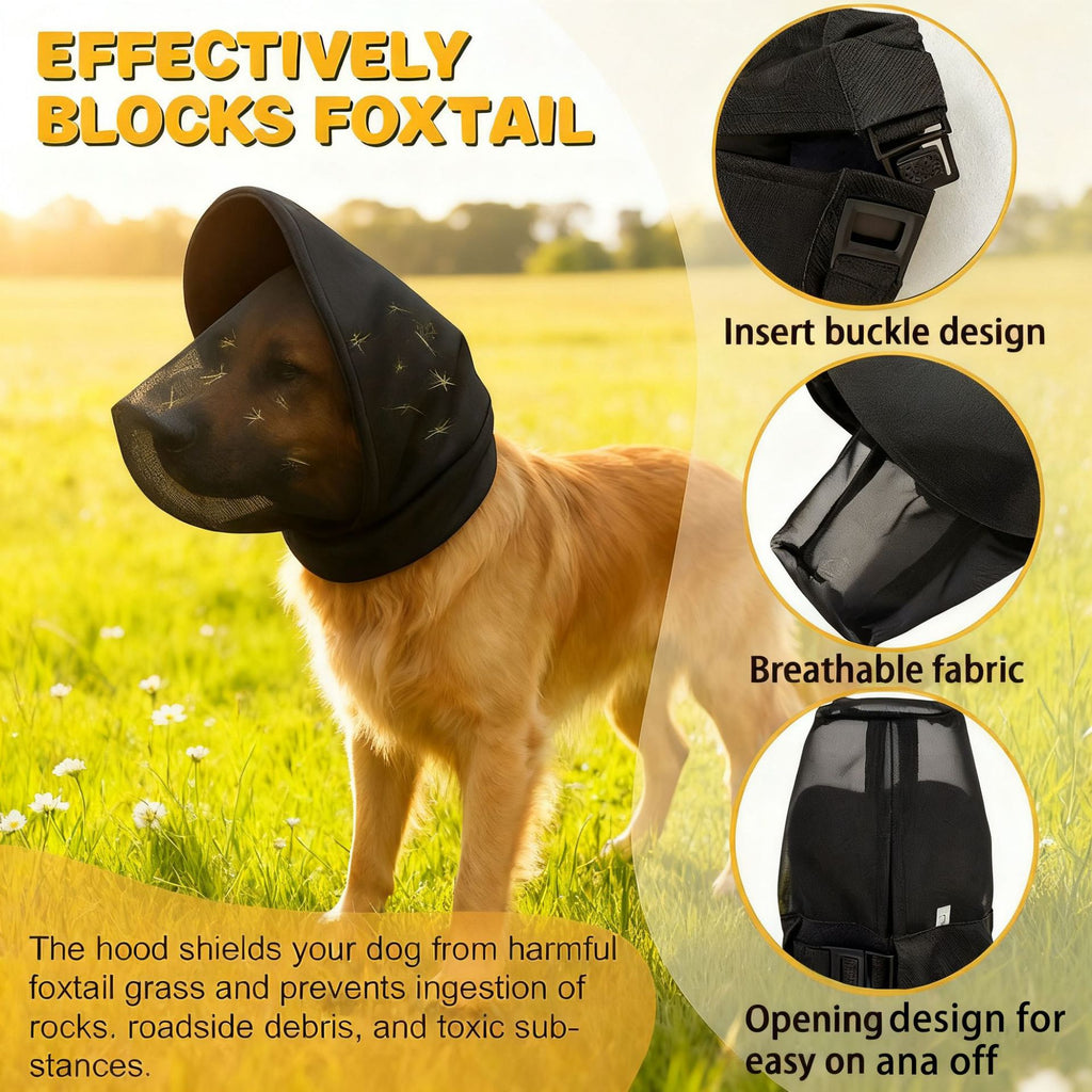 Size M White Mesh Net Hood for Dogs – Protective Face Cover Against Insects, Debris, and Oral Ingestion