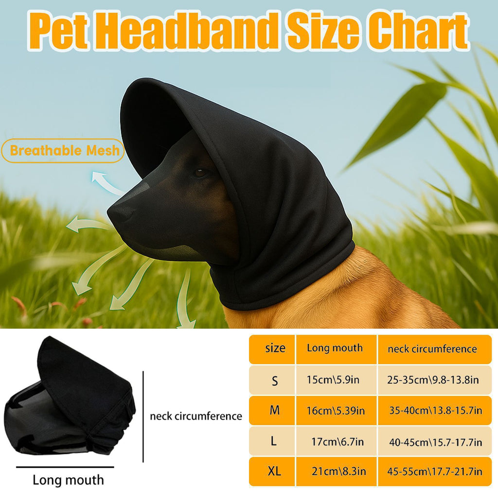 Size M White Mesh Net Hood for Dogs – Protective Face Cover Against Insects, Debris, and Oral Ingestion