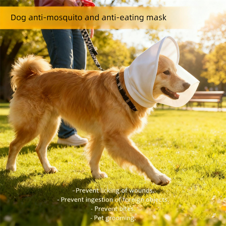 Size XL White Mesh Net Hood for Dogs – Protective Face Cover Against Insects, Debris, and Oral Ingestion