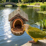 European-Style Fairy House Bird Feeder - Weather-Resistant Resin Hanging Log Cabin Bird Station & Garden Ornament