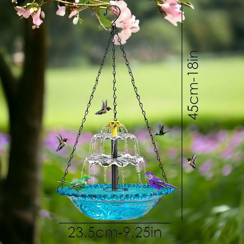 Blue Solar Hanging 3-Layer Cascade Bird Bath Fountain & Wildlife Feeder - 9.25