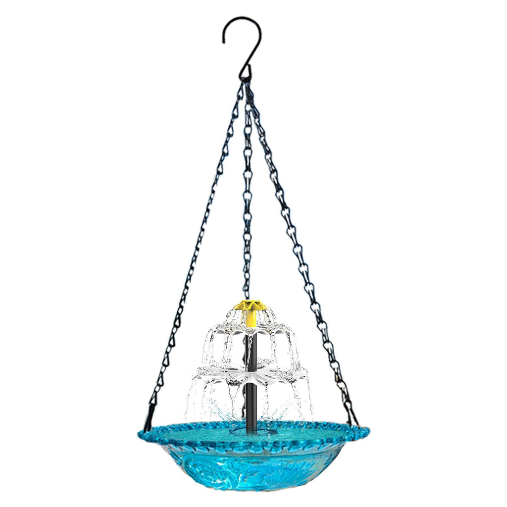 Blue Solar Hanging 3-Layer Cascade Bird Bath Fountain & Wildlife Feeder - 9.25"W Bird Bath Bowl with Solar Powered Pump for Outdoor Garden Backyard Patio Lawn