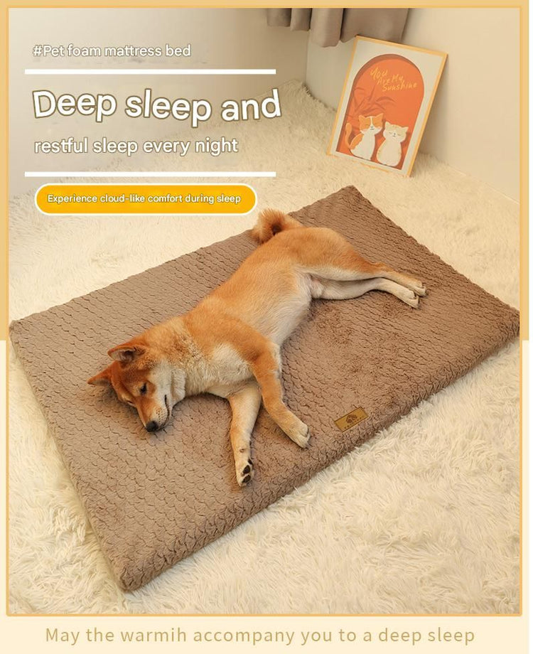 Coffee XXL size Pet Dog Bed Mat - Plush Short Fur Cover with Wave Foam Padding - Washable Removable Cover, Non-Slip Base, Warm Winter Cushion for Dogs and Cats, Multiple Sizes