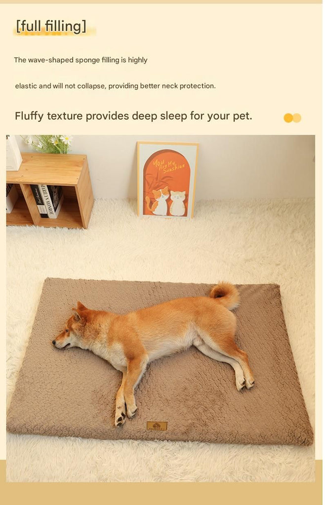 Coffee XXL size Pet Dog Bed Mat - Plush Short Fur Cover with Wave Foam Padding - Washable Removable Cover, Non-Slip Base, Warm Winter Cushion for Dogs and Cats, Multiple Sizes