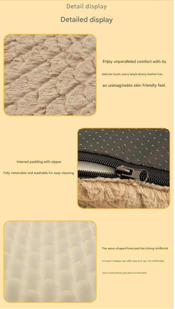 Coffee XXL size Pet Dog Bed Mat - Plush Short Fur Cover with Wave Foam Padding - Washable Removable Cover, Non-Slip Base, Warm Winter Cushion for Dogs and Cats, Multiple Sizes