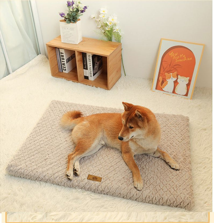 Coffee XXL size Pet Dog Bed Mat - Plush Short Fur Cover with Wave Foam Padding - Washable Removable Cover, Non-Slip Base, Warm Winter Cushion for Dogs and Cats, Multiple Sizes