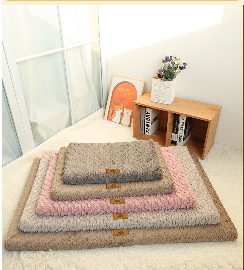 Coffee XXL size Pet Dog Bed Mat - Plush Short Fur Cover with Wave Foam Padding - Washable Removable Cover, Non-Slip Base, Warm Winter Cushion for Dogs and Cats, Multiple Sizes