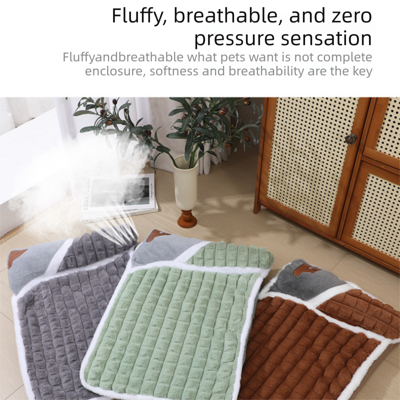 Green S size Luxury Plush Pet Sleeping Mat, Thickened Warm Pet Bed Cushion for Dogs and Cats, Soft Fabric Pet Sofa Pad with Non-Slip Waterproof Base