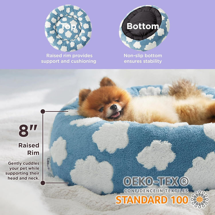 Small Medium Pet Donut Bed (Coffee plaid)-60cm outer diameter, Soft Plush Round Dog Bed and Cat Bed with Raised Rim, Cozy Calming Pet Sleeping Cushion, Checkered Washable Puppy Bed for Indoor Small Dogs Cats and Kittens
