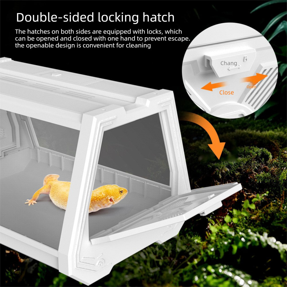 Grey Desktop Reptile Terrarium Enclosure 27x19x19cm with Double Door Opening and Ventilation for Small Reptiles, Amphibians and Plants